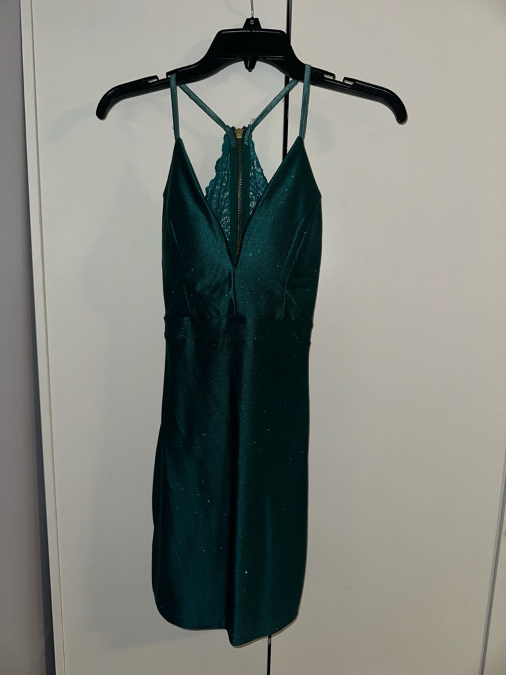 Deep Teal Satin Mini Dress with Lace Back